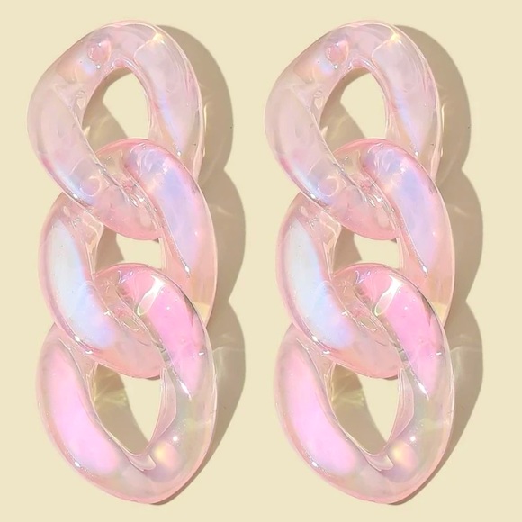 Dolls Kill Jewelry - Pink Holo Chain Link Earrings